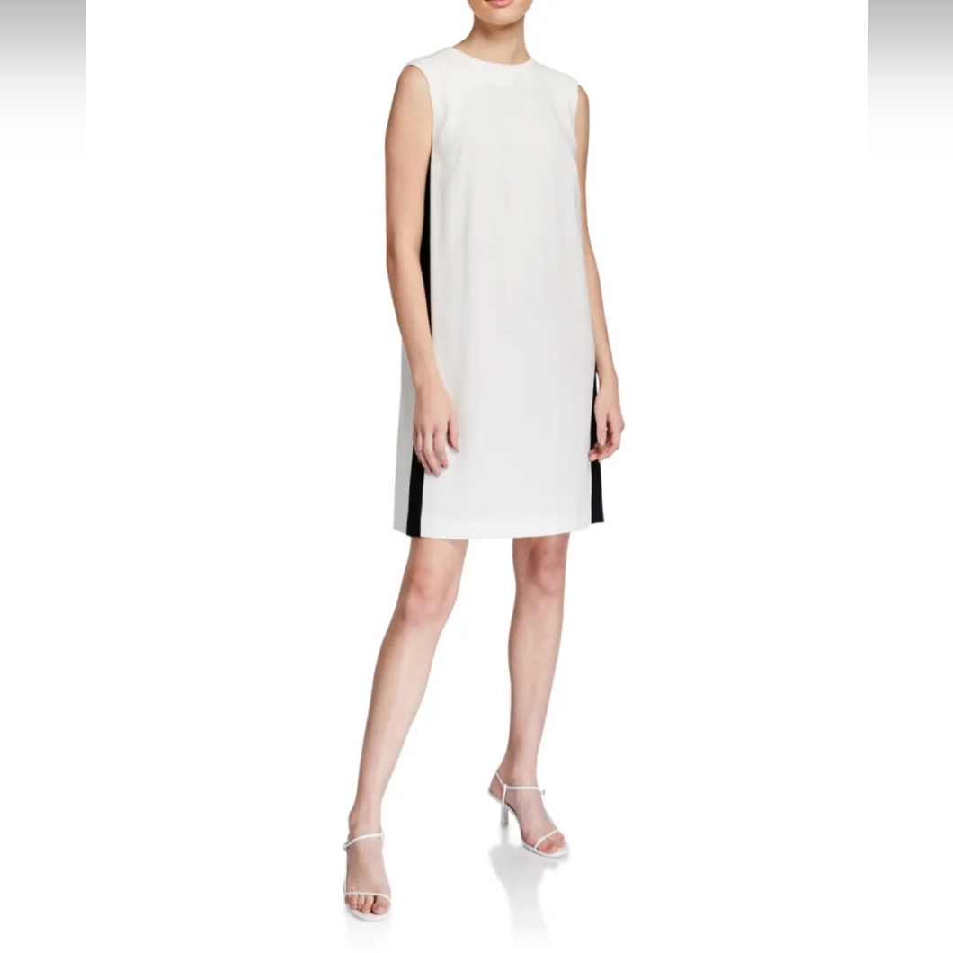 Escada Trapeze Dress White Balck Side Striped Size 40